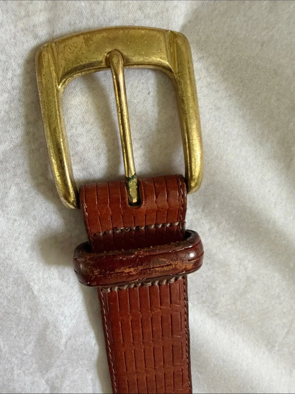Brighton Brown Embossed Leather Belt Brass Buckle made in USA Size 34